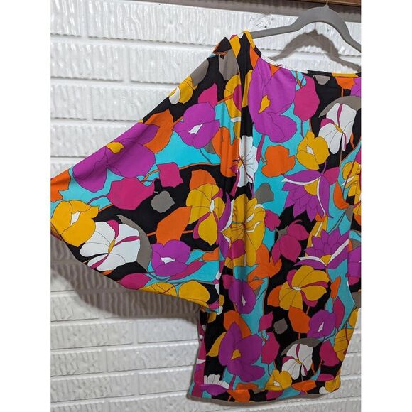 Trina Turk Women Multi Floral Gemini Draped-Sleeve Tunic Swimsuit Cover-Up Small - Picture 5 of 5